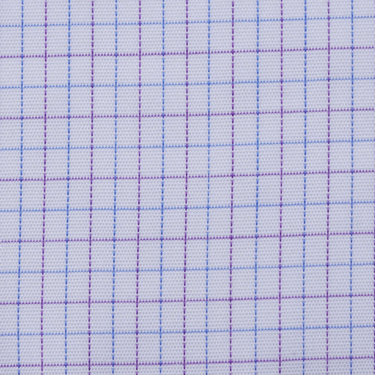 White with Blue and Lilac Check Cotton Shirting