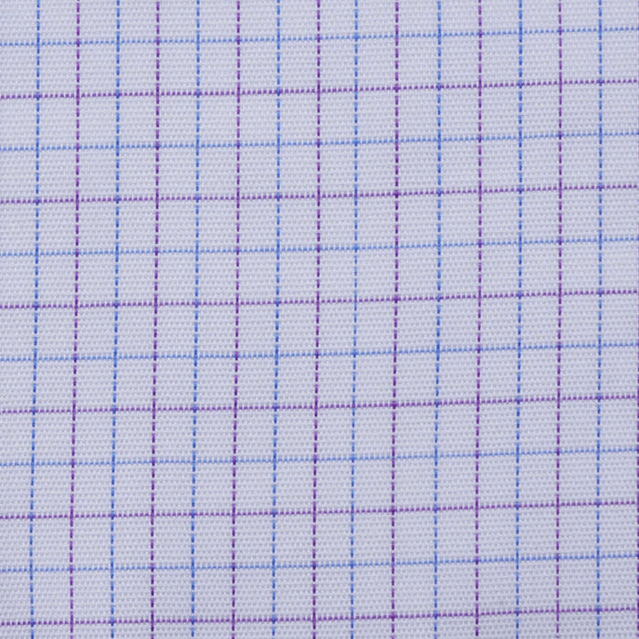 White with Blue and Lilac Check Cotton Shirting