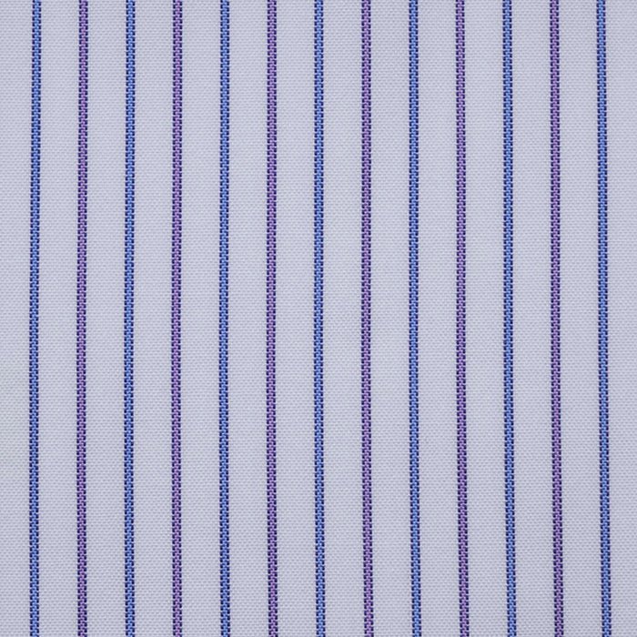 White with Blue and Lilac Stripe Cotton Shirting