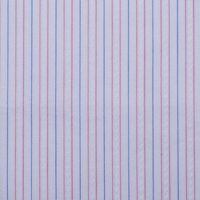 White with Blue and Pink Fancy Stripe Cotton Shirting