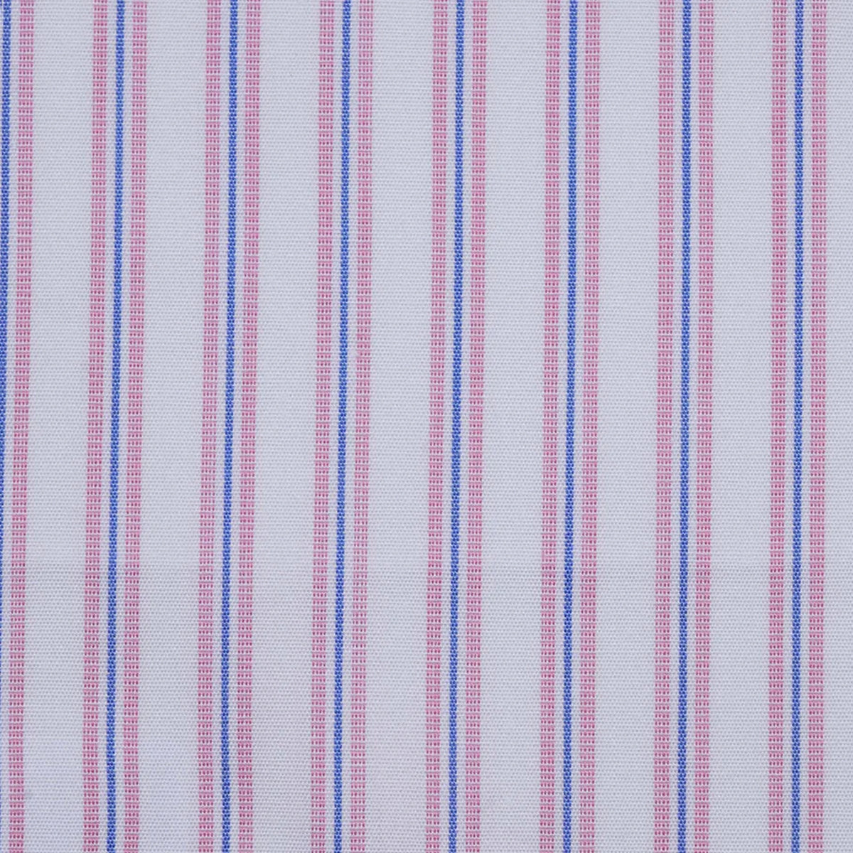 White with Blue and Pink Triple Stripe Cotton Shirting
