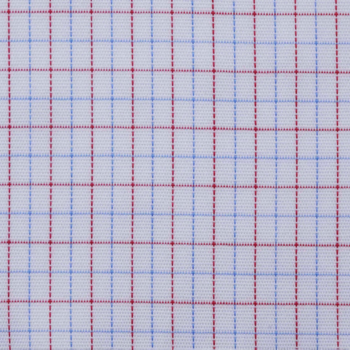 White with Blue and Red Check Cotton Shirting