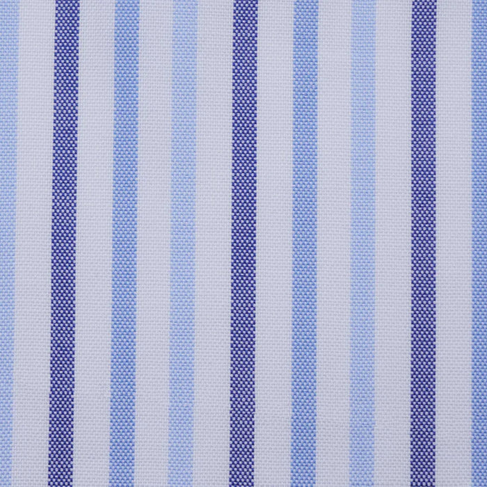 White with Light Blue & Navy Stripe Cotton Shirting