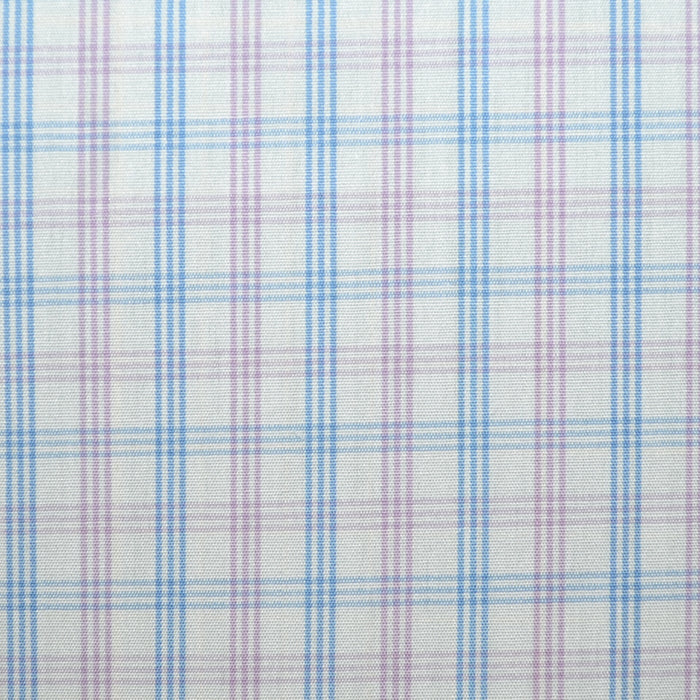White with Lilac & Blue Triple Check Cotton Shirting
