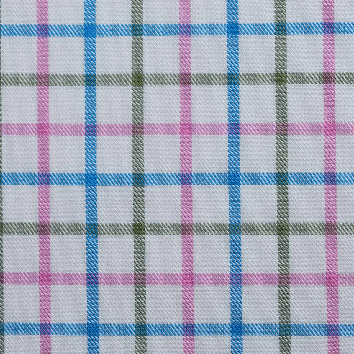 White with Moss Green, Pink and Bright Blue Multi Colour Box Check Cotton Shirting
