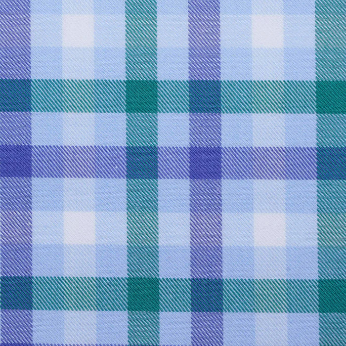 White with Navy, Blue and Green Multi Check Cotton Shirting