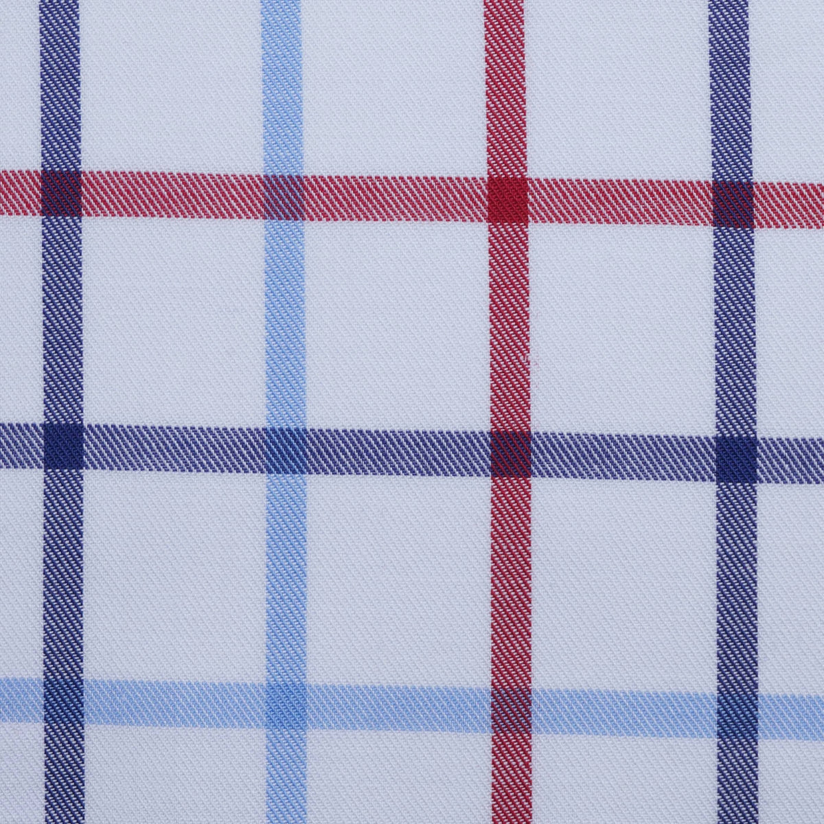White with Navy, Red and Sky Blue Multi Colour Box Check Cotton Shirting