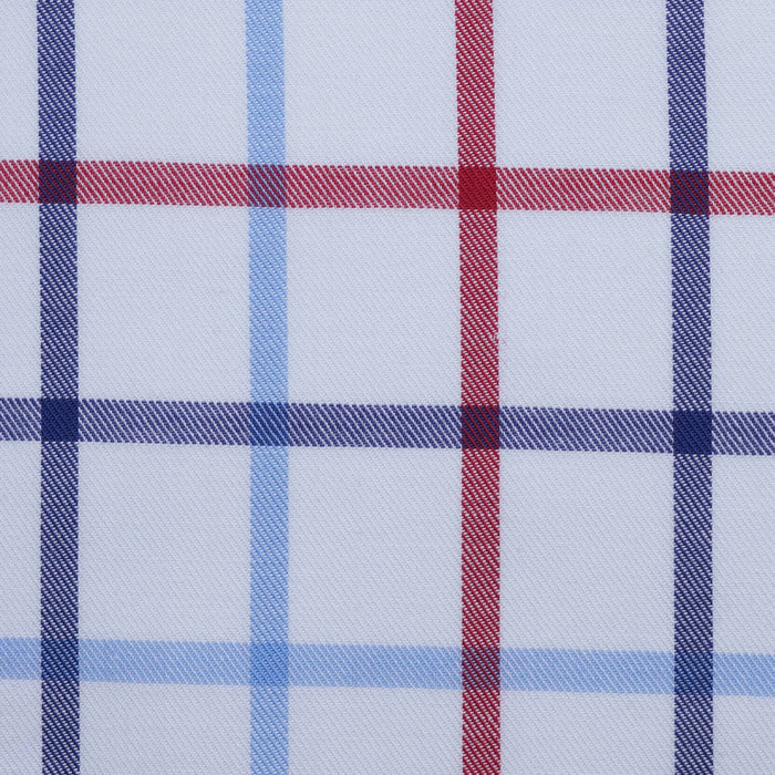 White with Navy, Red and Sky Blue Multi Colour Box Check Cotton Shirting