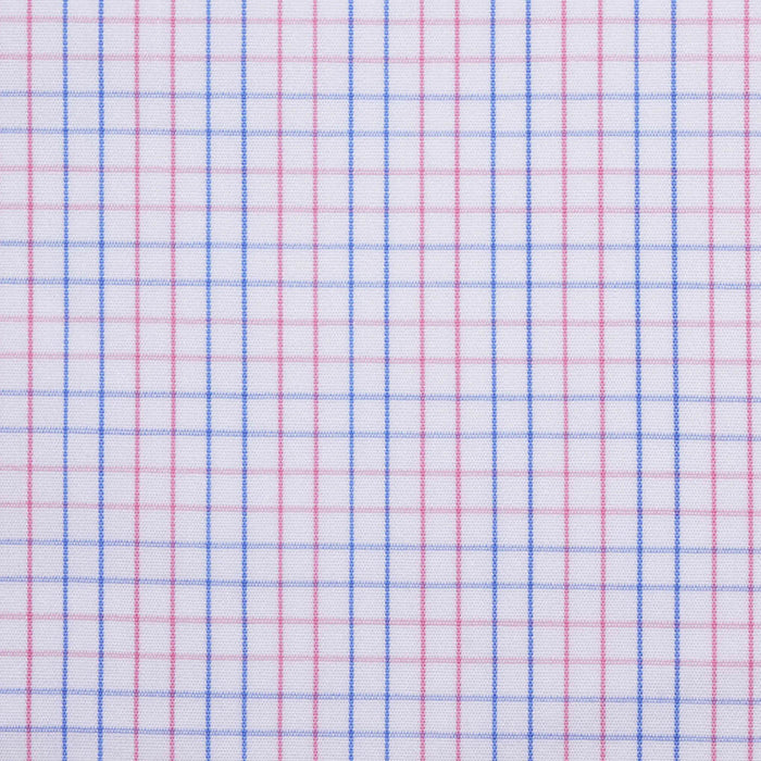 White with Pink & Blue Check Cotton Shirting