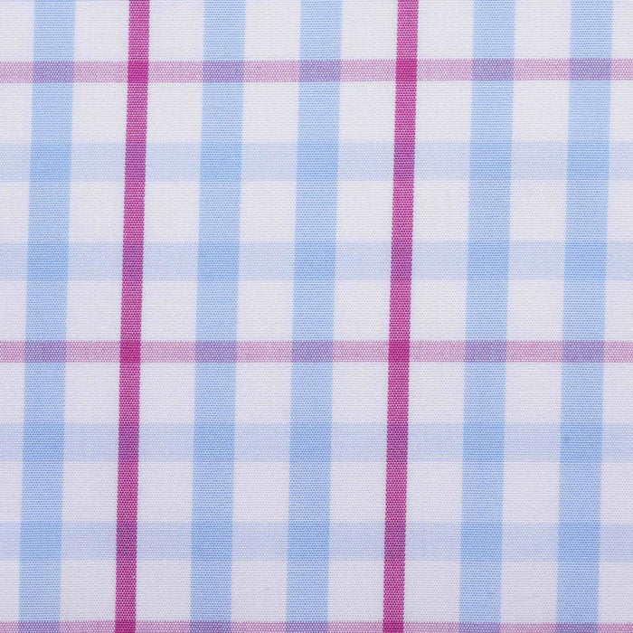 White with Pink & Blue Check Cotton Shirting