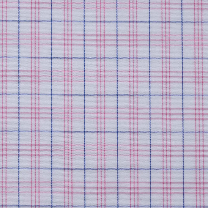 White with Pink & Blue Check Cotton Shirting
