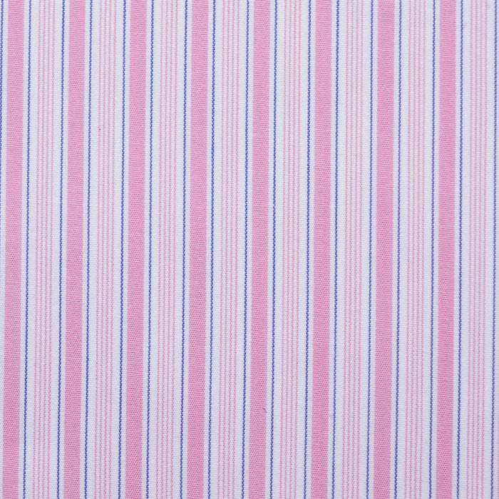 White with Pink & Blue Stripe Cotton Shirting