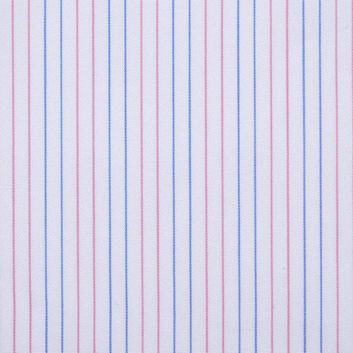 White with Pink & Blue Stripe Cotton Shirting