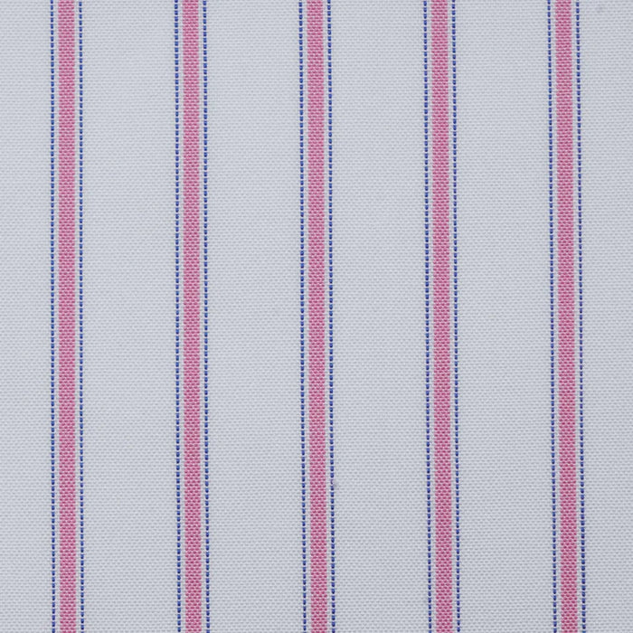 White with Pink & Blue Stripe Cotton Shirting