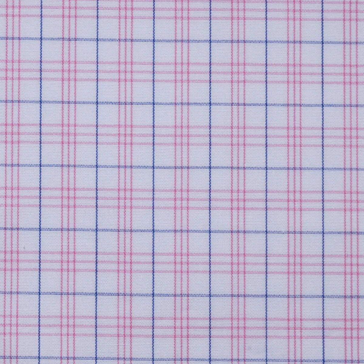 White with Pink & Blue Triple Check Cotton Shirting