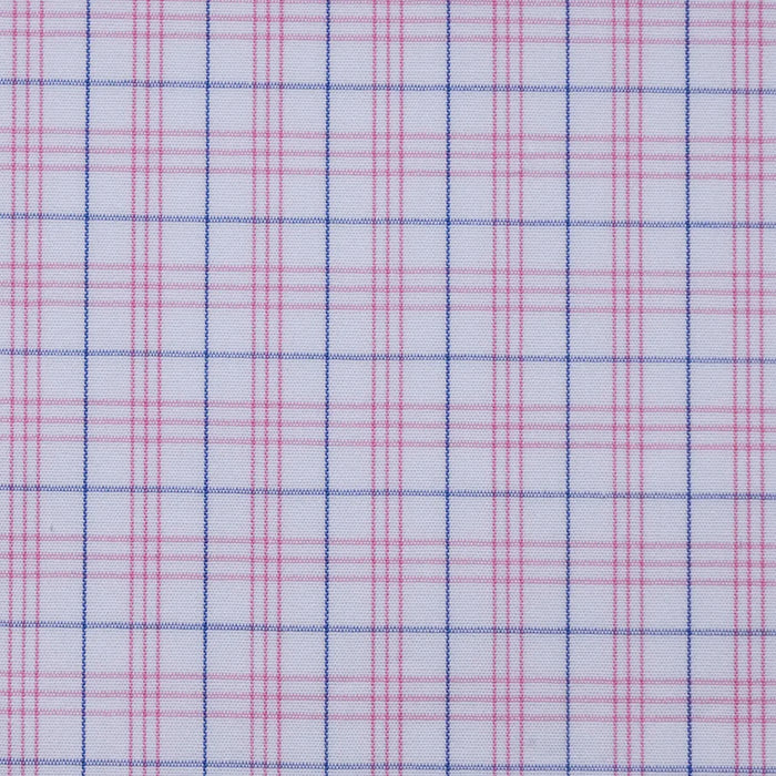 White with Pink & Blue Triple Check Cotton Shirting
