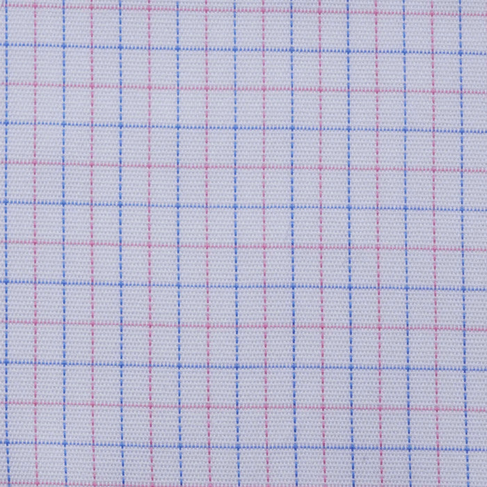 White with Pink and Blue Check Cotton Shirting