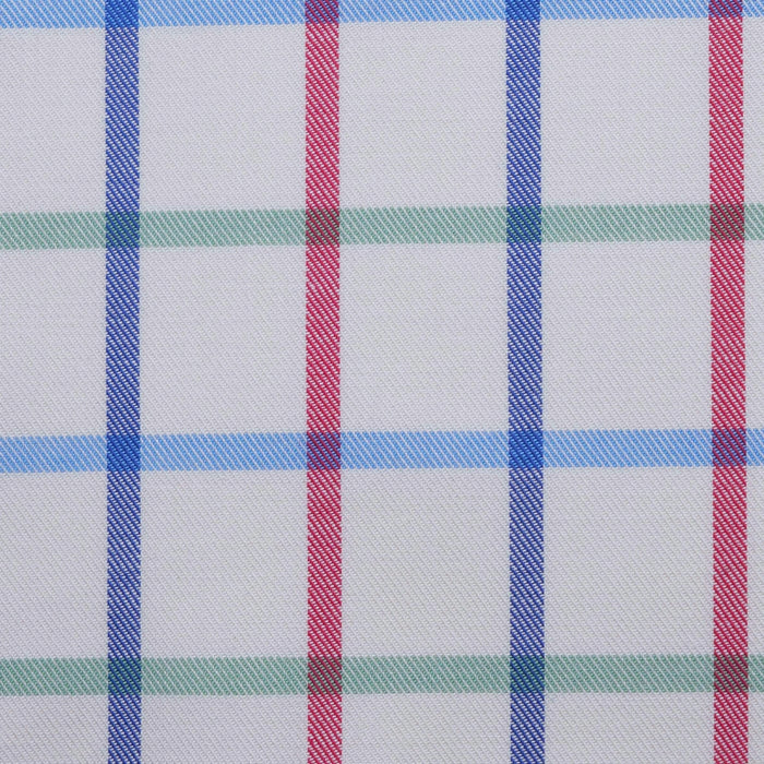 White with Red, Blue and Green Multi Colour Box Check Cotton Shirting
