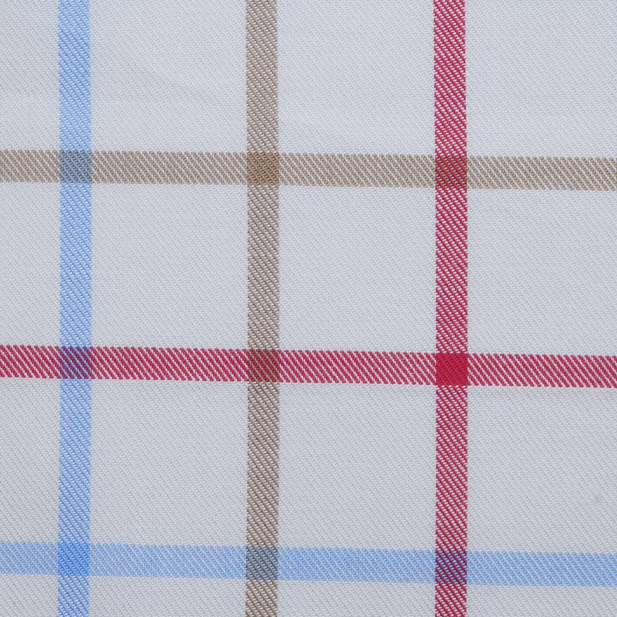 White with Red, Tan and Sky Blue Multi Colour Box Check Cotton Shirting
