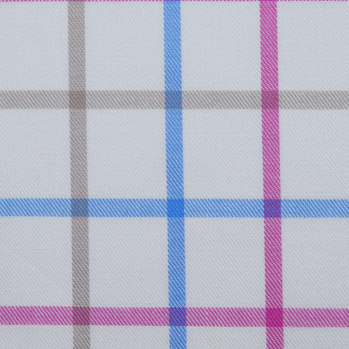 White with Sky Blue, Beige and Pink Multi Colour Box Check Cotton Shirting
