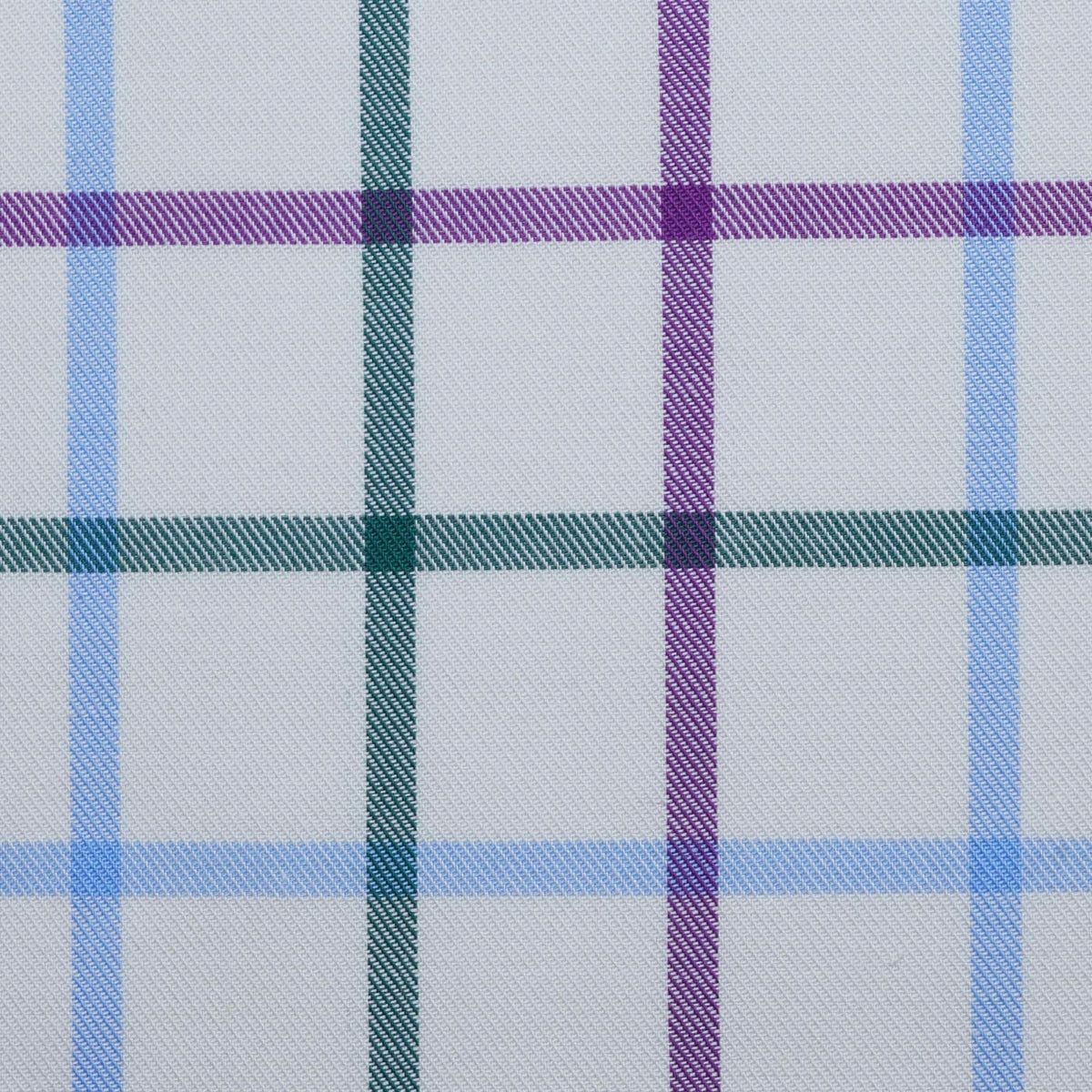 White with Sky Blue, Green and Purple Multi Colour Box Check Cotton Shirting