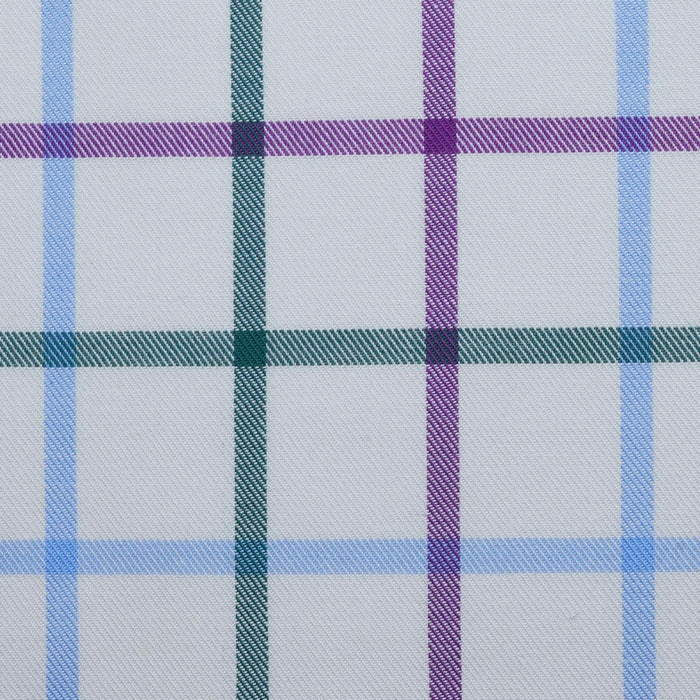 White with Sky Blue, Green and Purple Multi Colour Box Check Cotton Shirting
