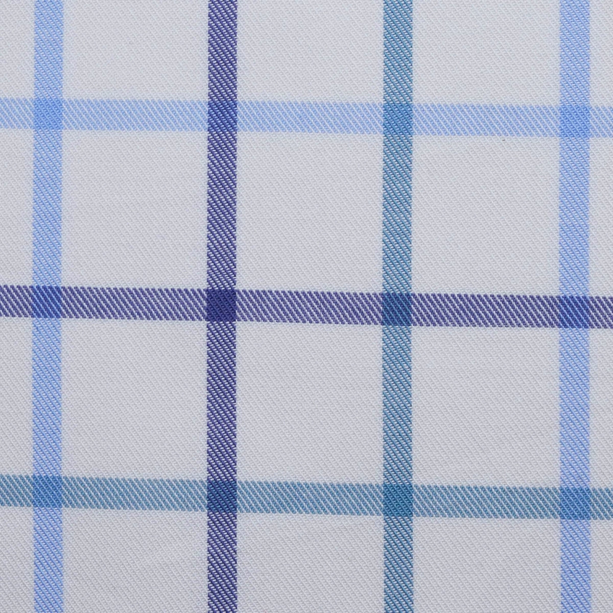 White with Sky Blue, Navy and Green Multi Colour Box Check Cotton Shirting