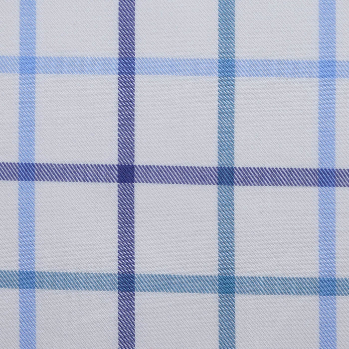 White with Sky Blue, Navy and Green Multi Colour Box Check Cotton Shirting
