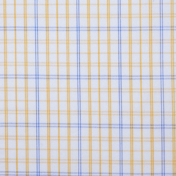 White with Yellow & Blue Check Cotton Shirting