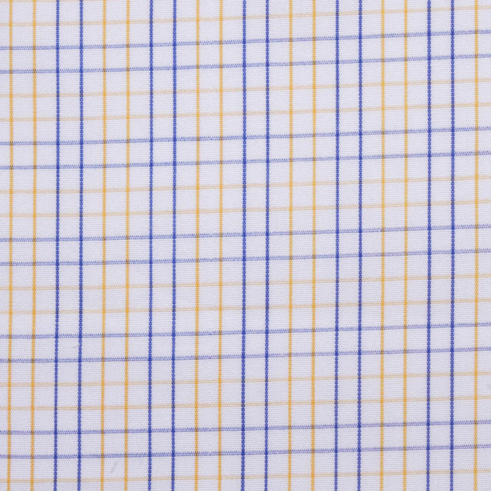 White with Yellow & Blue Double Check Cotton Shirting