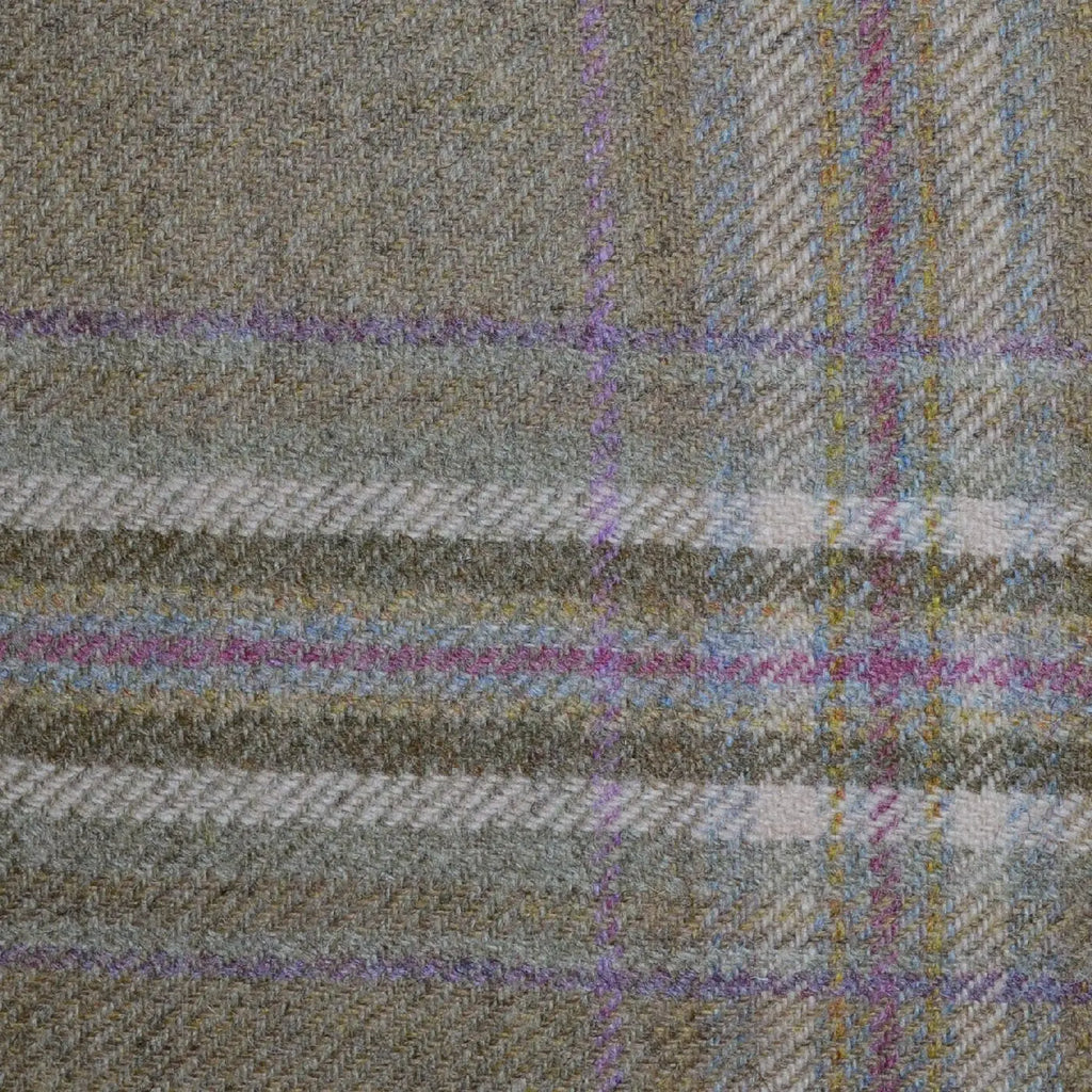 Beige, Purple & Pink Multi Check Tweed