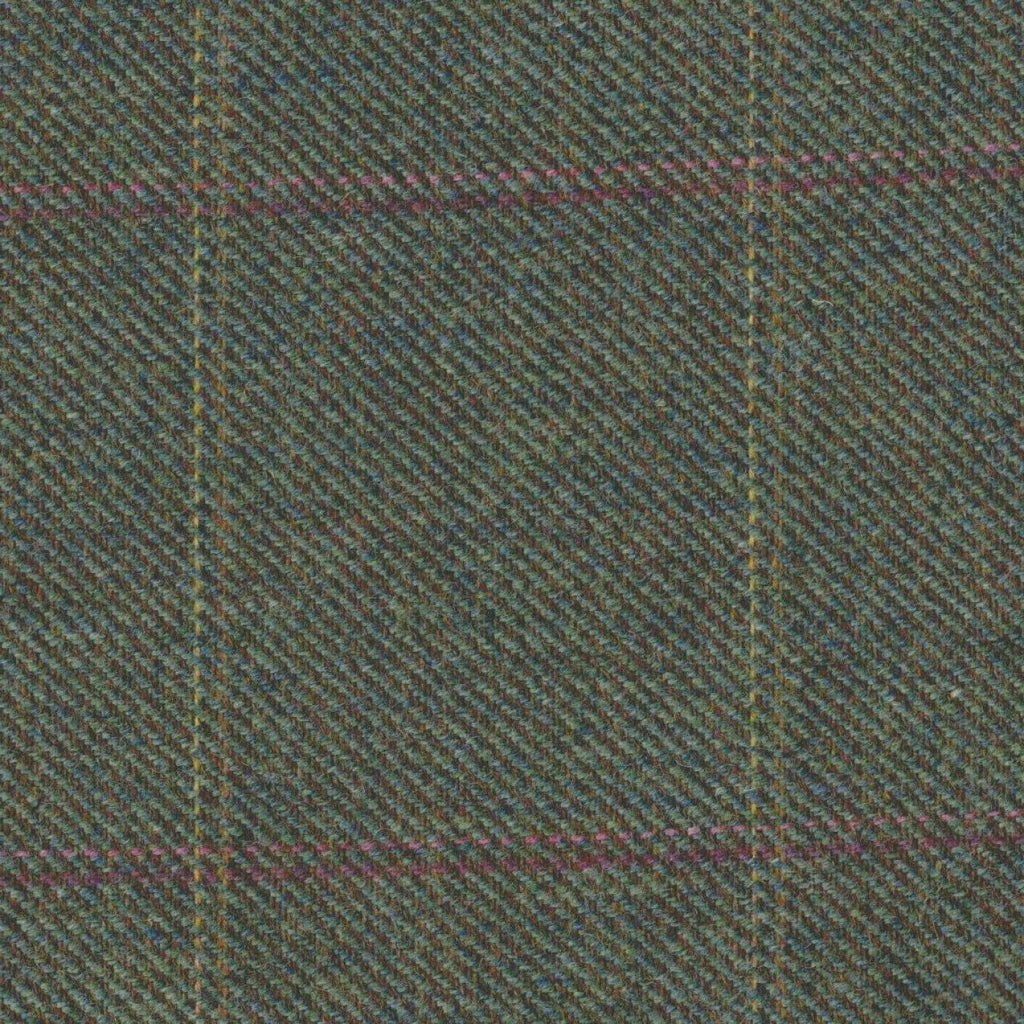 Green with Pink, Red & Yellow Check Tweed
