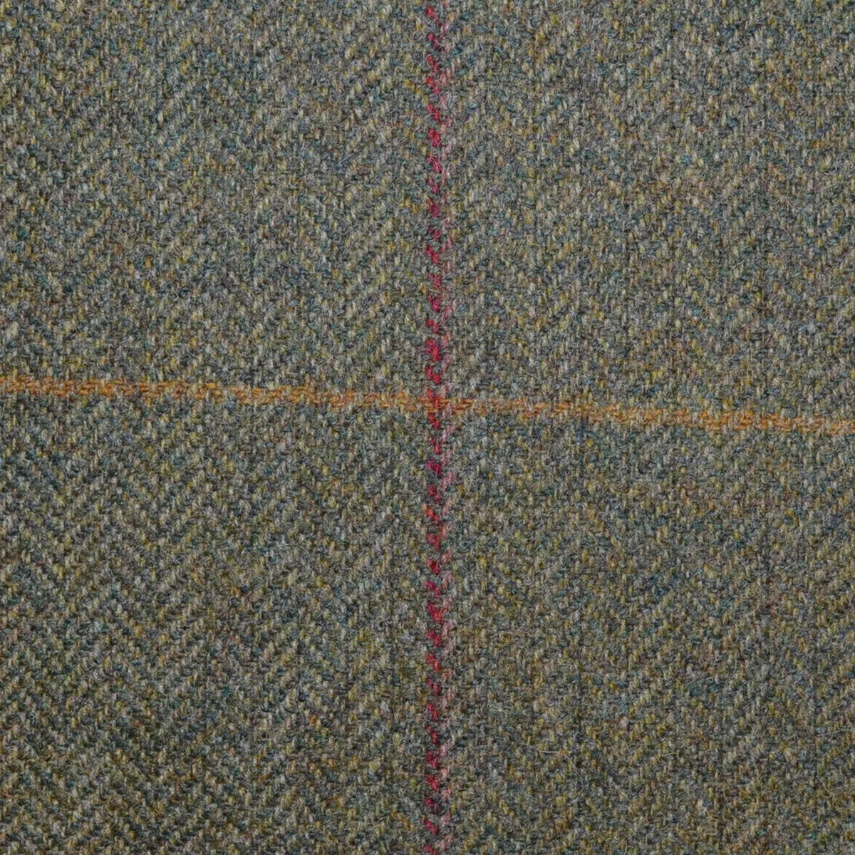 Green Herringbone with Red and Mustard Overcheck Tweed