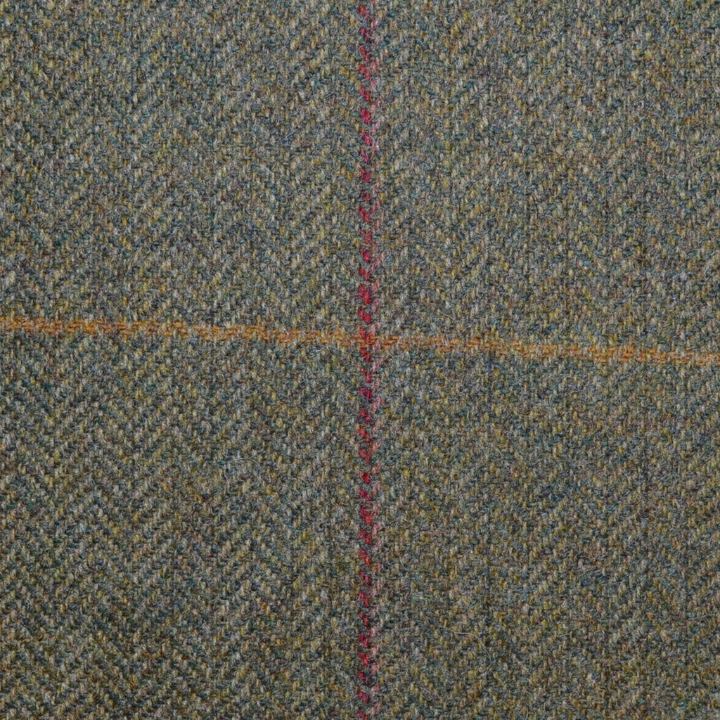 Green Herringbone with Red and Mustard Overcheck Tweed