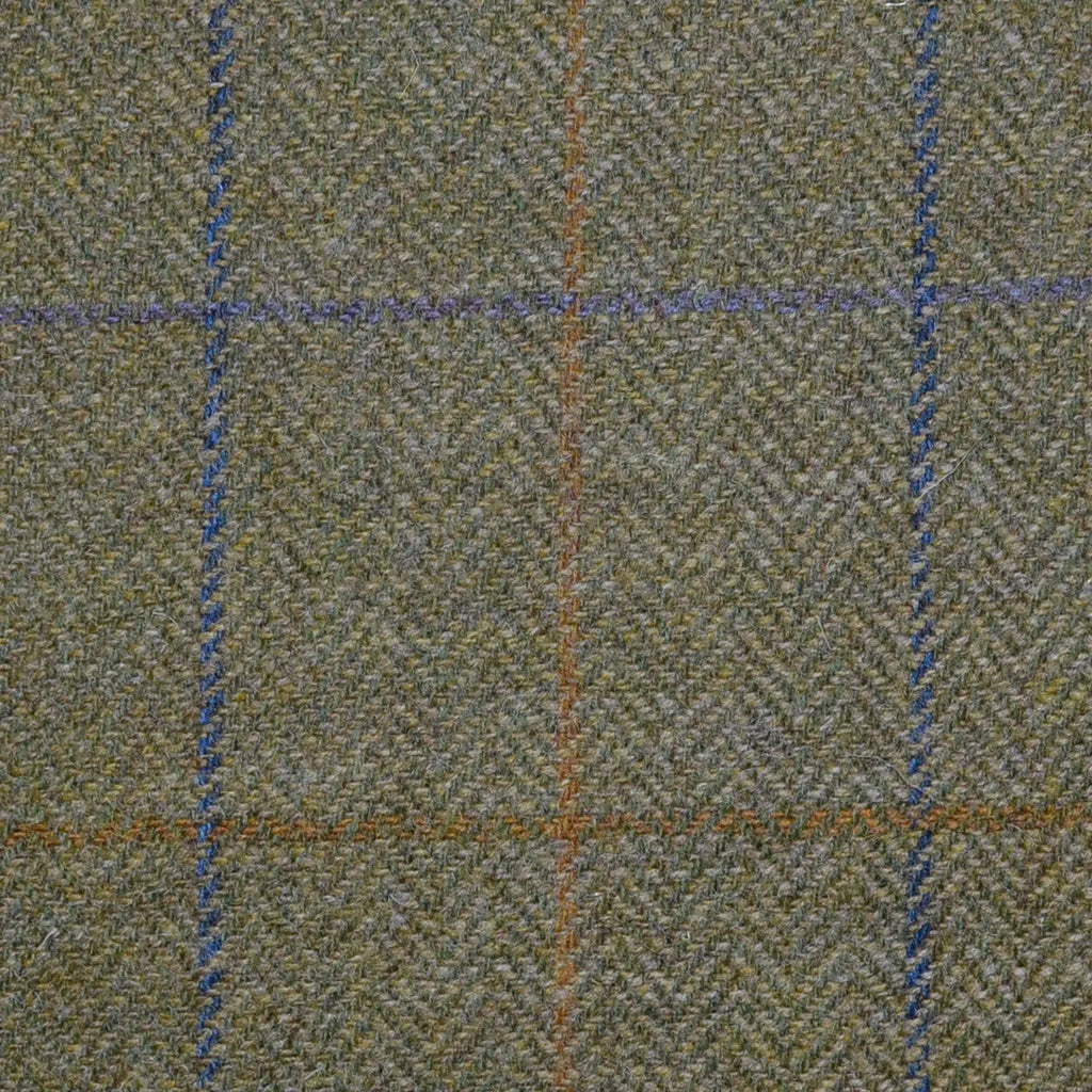 Green Herringbone with Purple, Blue, Mustard and Brown Multi Check Tweed