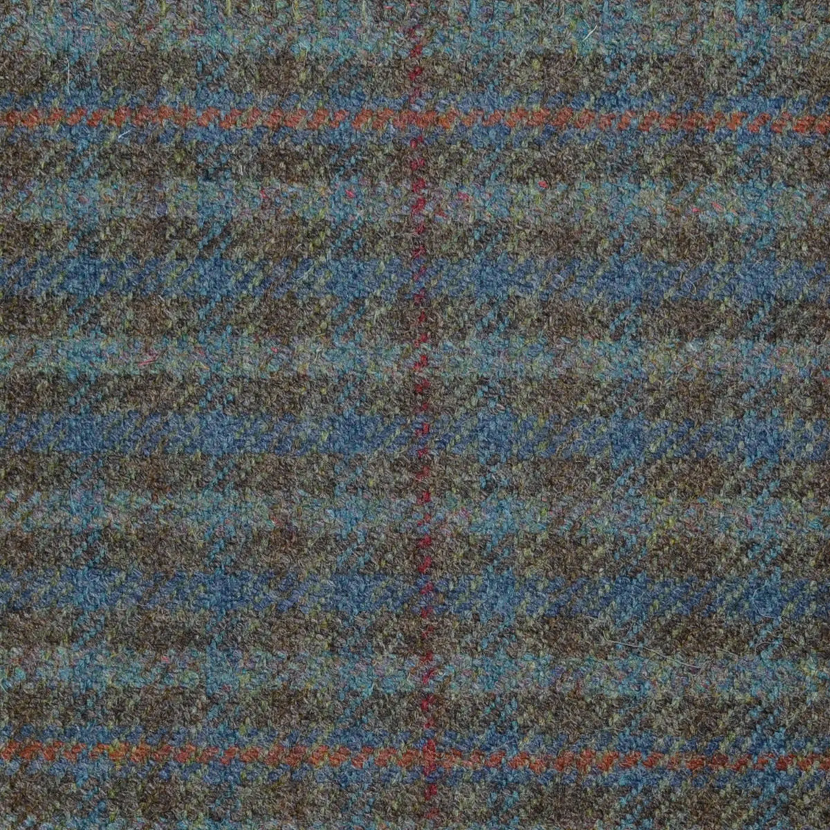 Brown and Teal Herringbone with Red, Blue Multi Check Tweed