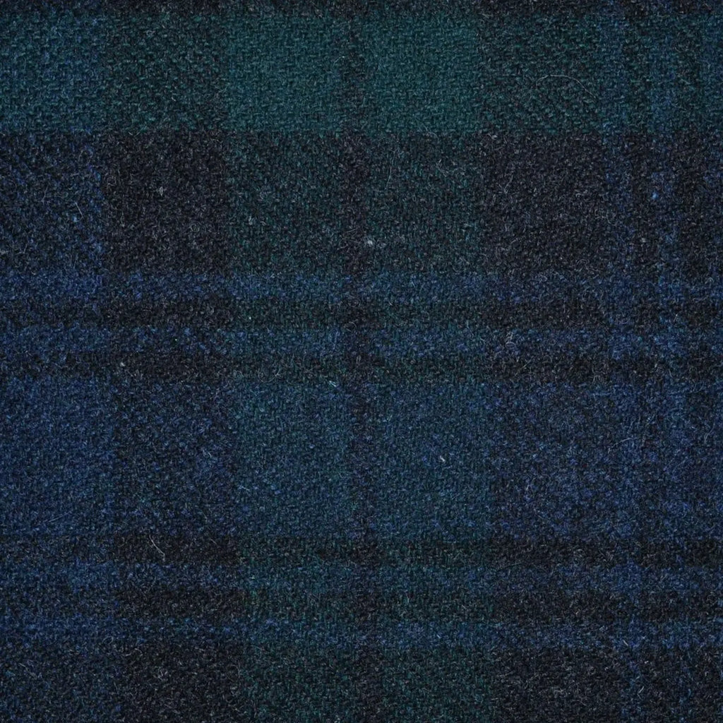 Navy, Black and Green Black Watch Weathered Tartan Check Tweed