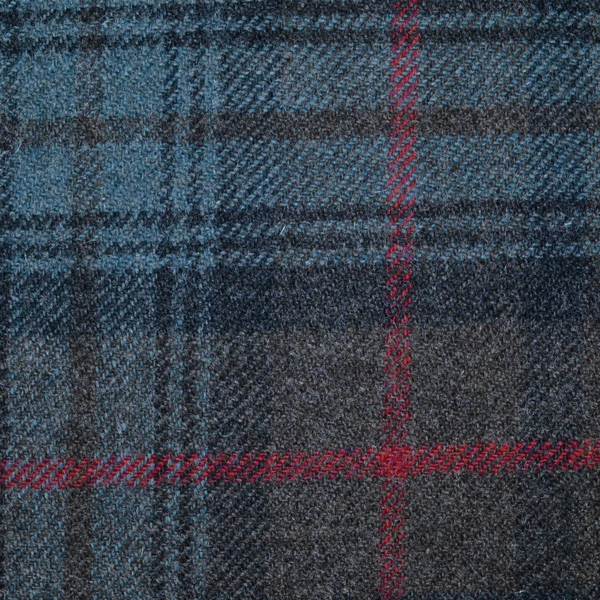 Blue, Brown and Red Stewart Hunting Weathered Tartan Check Tweed