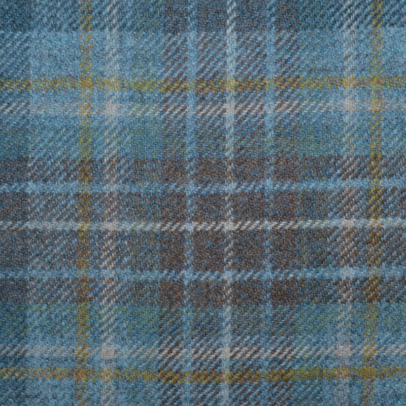 Light Blue, Navy Blue and Brown Holyrood Weathered Tartan Check Tweed
