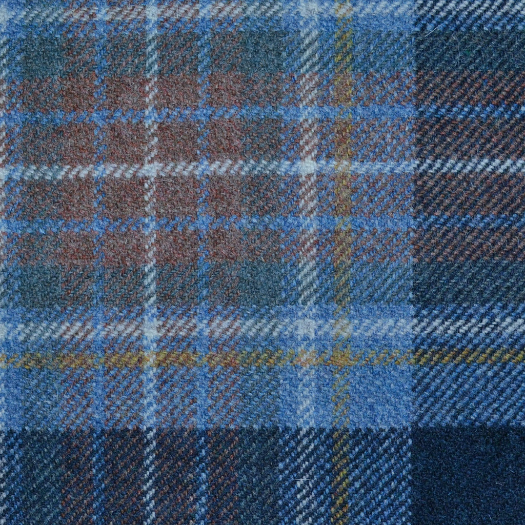 Light Blue, Brown and Navy Blue Holyrood Weathered Tartan Check Tweed