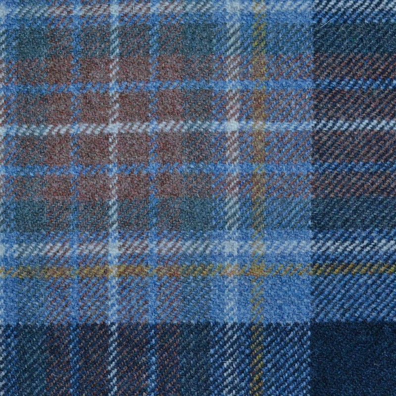 Light Blue, Brown and Navy Blue Holyrood Weathered Tartan Check Tweed
