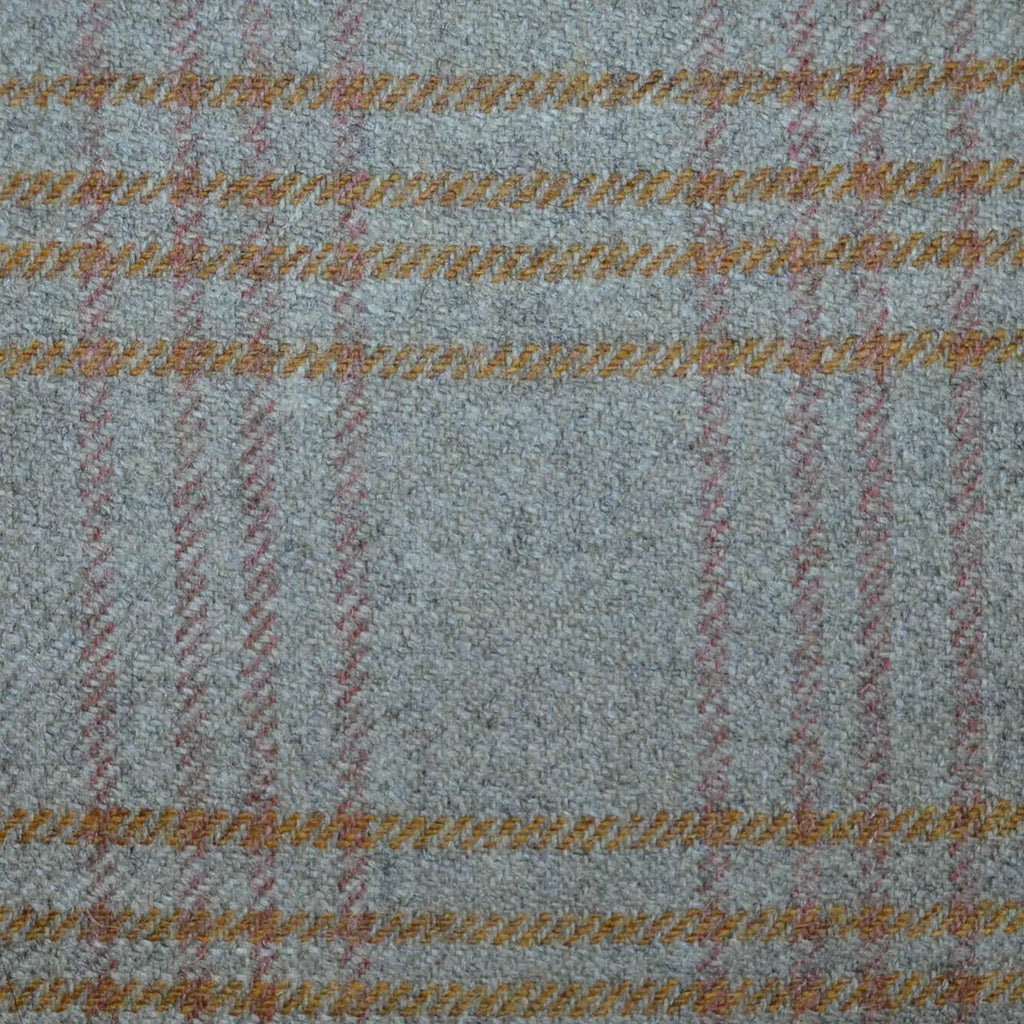 Light Green/Grey with Tan and Pink Multi Check All Wool Tweed