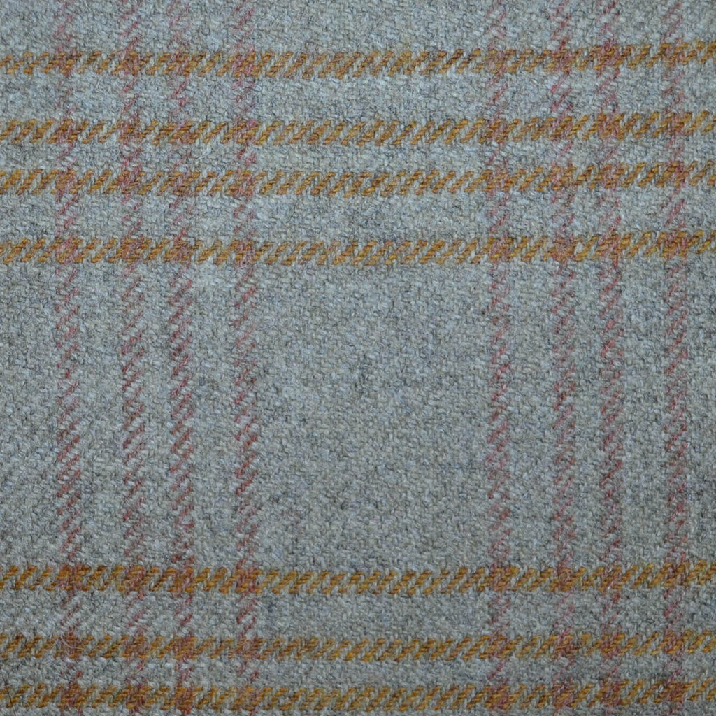 Light Green/Grey with Tan and Pink Multi Check All Wool Tweed