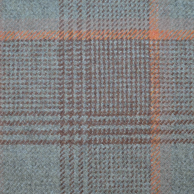 Light Green/Grey with Orange and Brown Glen Check All Wool Tweed