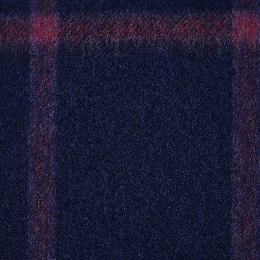 Dark Navy Blue with Red Muted Check Plaid Check All Wool Tweed