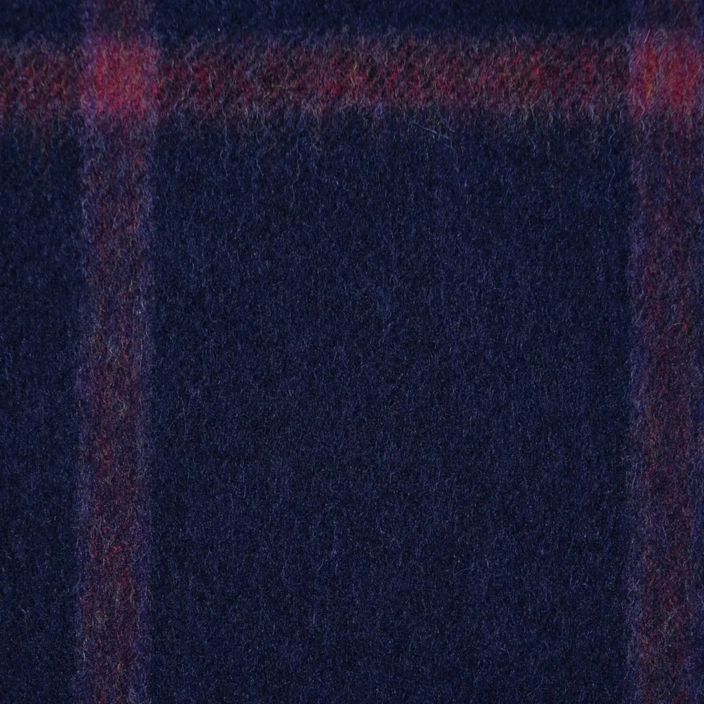Dark Navy Blue with Red Muted Check Plaid Check All Wool Tweed