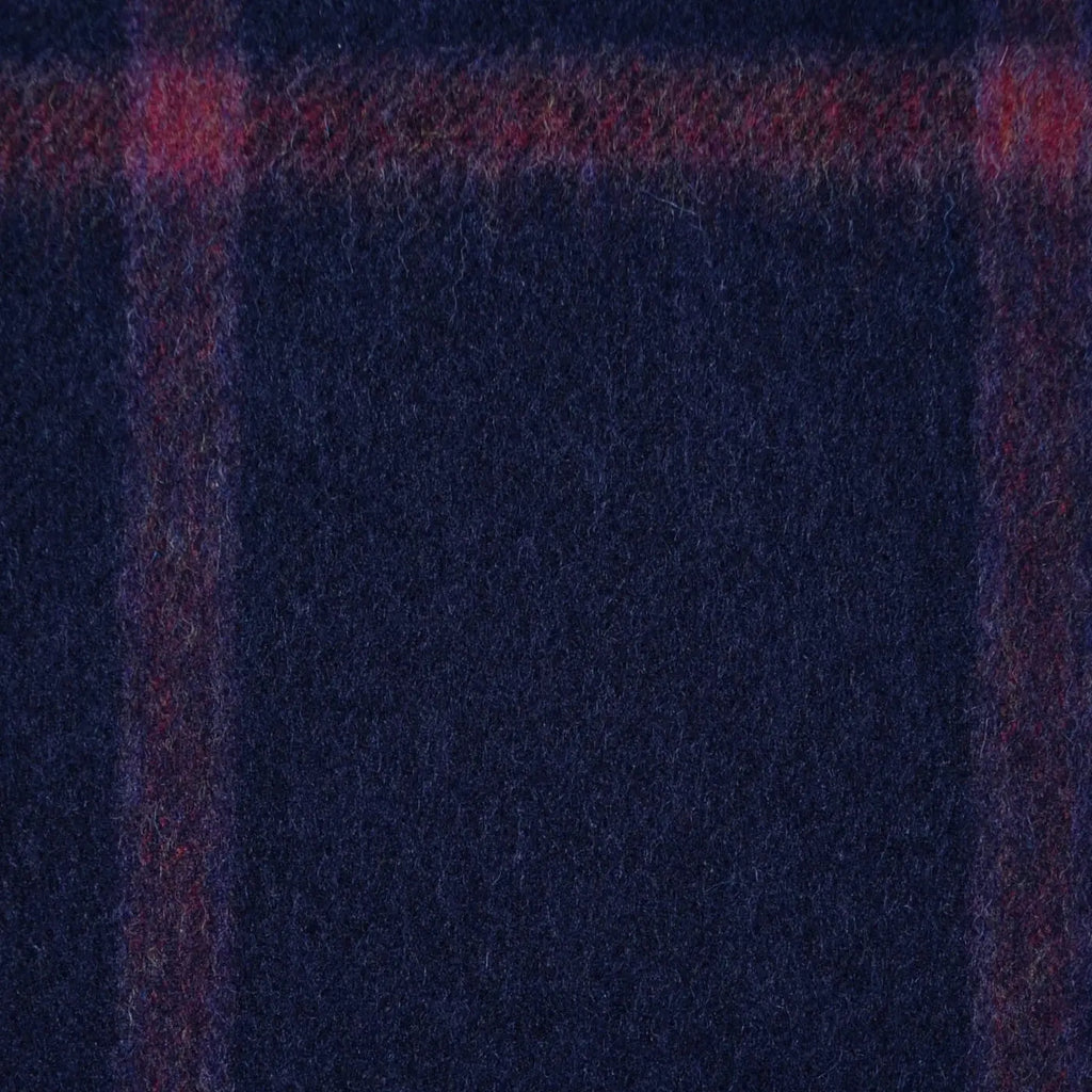 Dark Navy Blue with Red Muted Check Plaid Check All Wool Tweed