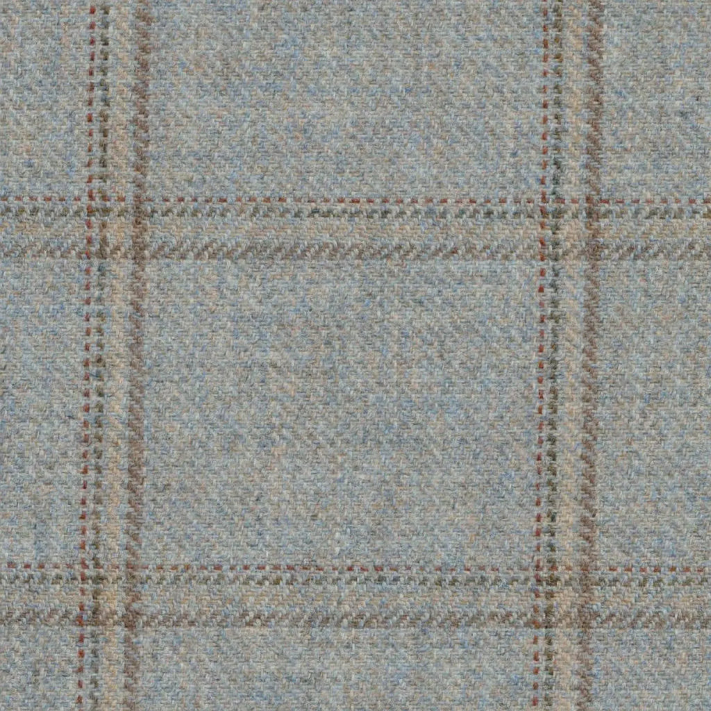 Blue & Grey with Brown, Red & Yellow Check Tweed