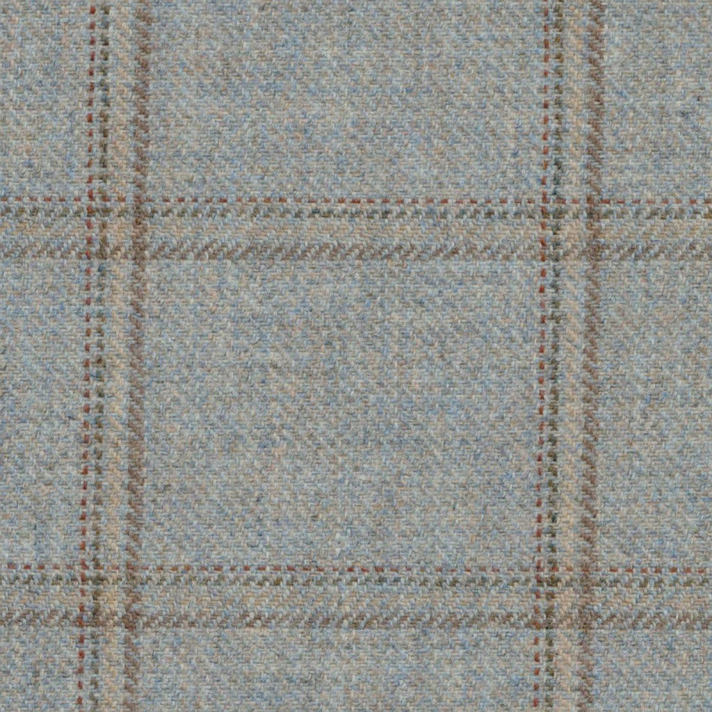 Blue & Grey with Brown, Red & Yellow Check Tweed