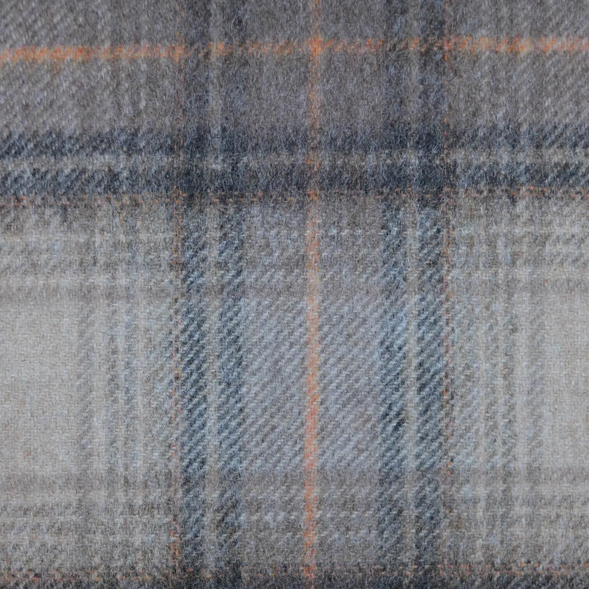 Beige with Salmon Pink, Dark Grey & Brown Plaid Check All Wool Tweed